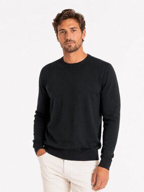 Frank AND OAK MEN'S 100% MERINO WOOL BLACK CREW NECK KNITTED SWEATER - M